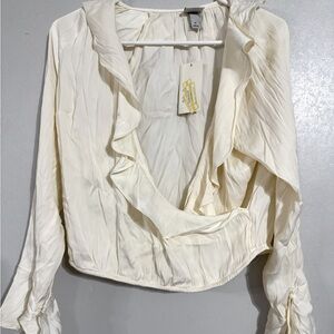 Elegant Cream Ruffle Blouse Size Medium